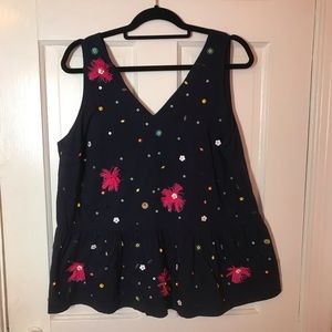 Crown & Ivy - 1X beaded navy peplum tank